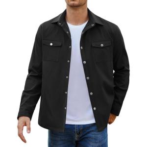 COOFANDY Men’s Casual Lightweight Shirt Jacket Work Shacket Jackets Military Button Down Overshirt With Flap Pockets(1-black)