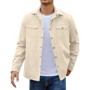 COOFANDY Men’s Casual Lightweight Shirt Jacket Work Shacket Jackets Military Button Down Overshirt With Flap Pockets(Beige)
