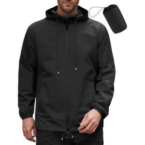 COOFANDY Rain Jacket Men Packable Waterproof Raincoat with Hood Lightweight Windbreaker for Hiking Cycling Golf(Black)