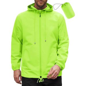 COOFANDY Rain Jacket Men Packable Waterproof Raincoat with Hood Lightweight Windbreaker for Hiking Cycling Golf(Lemon Green)