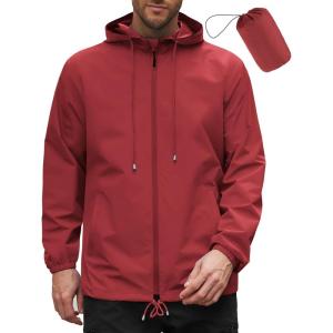 COOFANDY Rain Jacket Men Packable Waterproof Raincoat with Hood Lightweight Windbreaker for Hiking Cycling Golf(Red)