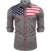 COOFANDY Men’s American Flag Button Down Shirts Western Cowboy Shirt Slim Fit Patriotic Long Sleeve Shirt(Grey)