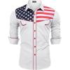 COOFANDY Men’s American Flag Button Down Shirts Western Cowboy Shirt Slim Fit Patriotic Long Sleeve Shirt(White)