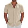 COOFANDY Men’s Button Down Shirts Short Sleeve Casual Shirts Summer Beach Linen Shirts with Pocket(Beige)