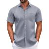 COOFANDY Mens Short Sleeve Casual Button Down Shirts Summer Untucked Dress Shirts with Pocket(Grey Wihte Square)