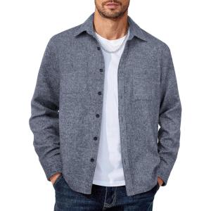 COOFANDY Men’s Flannel Shirts Long Sleeve Casual Cotton Plaid Button Down Shirt Jacket with Pockets(Grey Blue)