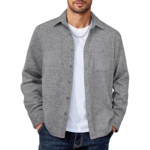 COOFANDY Men’s Flannel Shirts Long Sleeve Casual Cotton Plaid Button Down Shirt Jacket with Pockets(Light Gray)