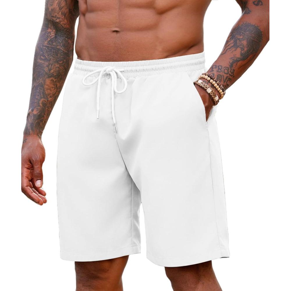 imageCOOFANDY Mens Hawaiian Beach Shorts Elastic Waist Drawstring Lightweight Summer Casual Shorts with PocketWhite