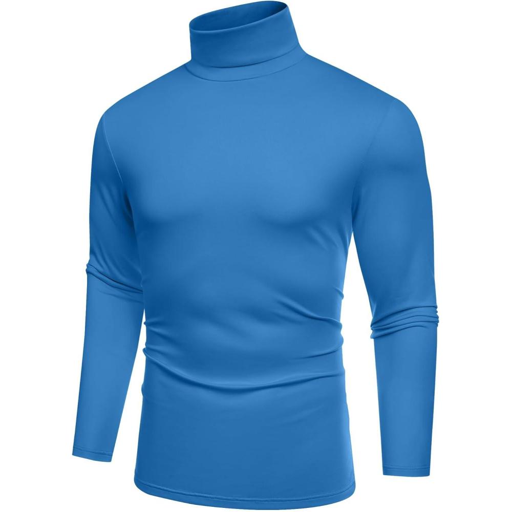 imageCOOFANDY Mens Slim Fit Basic Turtleneck TShirt Long Sleeve Solid T Shirts Casual Knit Pullover Thermal TopsBlue