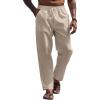 COOFANDY Linen Pants Mens Lightweight Linen Pants Elastic Waist Beach Yoga Summer Trousers(Light Khaki)