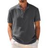 COOFANDY Men’s Casual Henley Shirt Band Collar Short Sleeve Shirt Summer Beach Hippie T-Shirt(Dark Gray)
