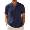 COOFANDY Men’s Casual Henley Shirt Band Collar Short Sleeve Shirt Summer Beach Hippie T-Shirt(Navy Blue)