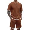 COOFANDY Men’s Waffle Shirt and Shorts Set 2 Piece Outfits Casual Summer Tracksuits Set with Pockets(Brown)