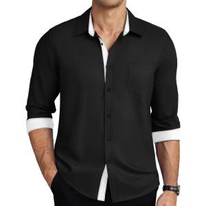 COOFANDY Mens Dress Shirts Long Sleeve Button Down Shirts Untucked Wrinkle-Free Business Casual Shirts(Black-white2)
