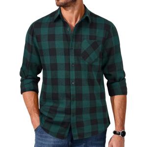 COOFANDY Men’s Flannel Shirts Long Sleeve Button Down Plaid Shirt Lightweight Shirt(Green & Black)