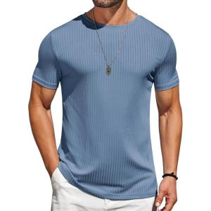 COOFANDY Mens T-Shirts Short Sleeve Plain Tshirts Casual Crew Neck Basic T Shirt Soft Cooling Fitted Stretch Tee Shirts(Deep Blue)