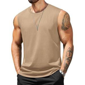 COOFANDY Men’s Tank Top Cotton Workout Sleeveless Muscle T Shirts Casual Summer Tank Shirts(Khaki(1 Pcs))