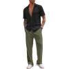 COOFANDY Men’s 2 Piece Outfit Casual Short Sleeve Button Down Shirt Beach Summer Loose Pant Sets(Black Army Green)