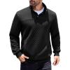 COOFANDY Mens Quarter Sweatshirt Quilted Long Sleeve Mock Neck Active Sweater Waffle Pullover Polo Shirts With Pockets(Black)