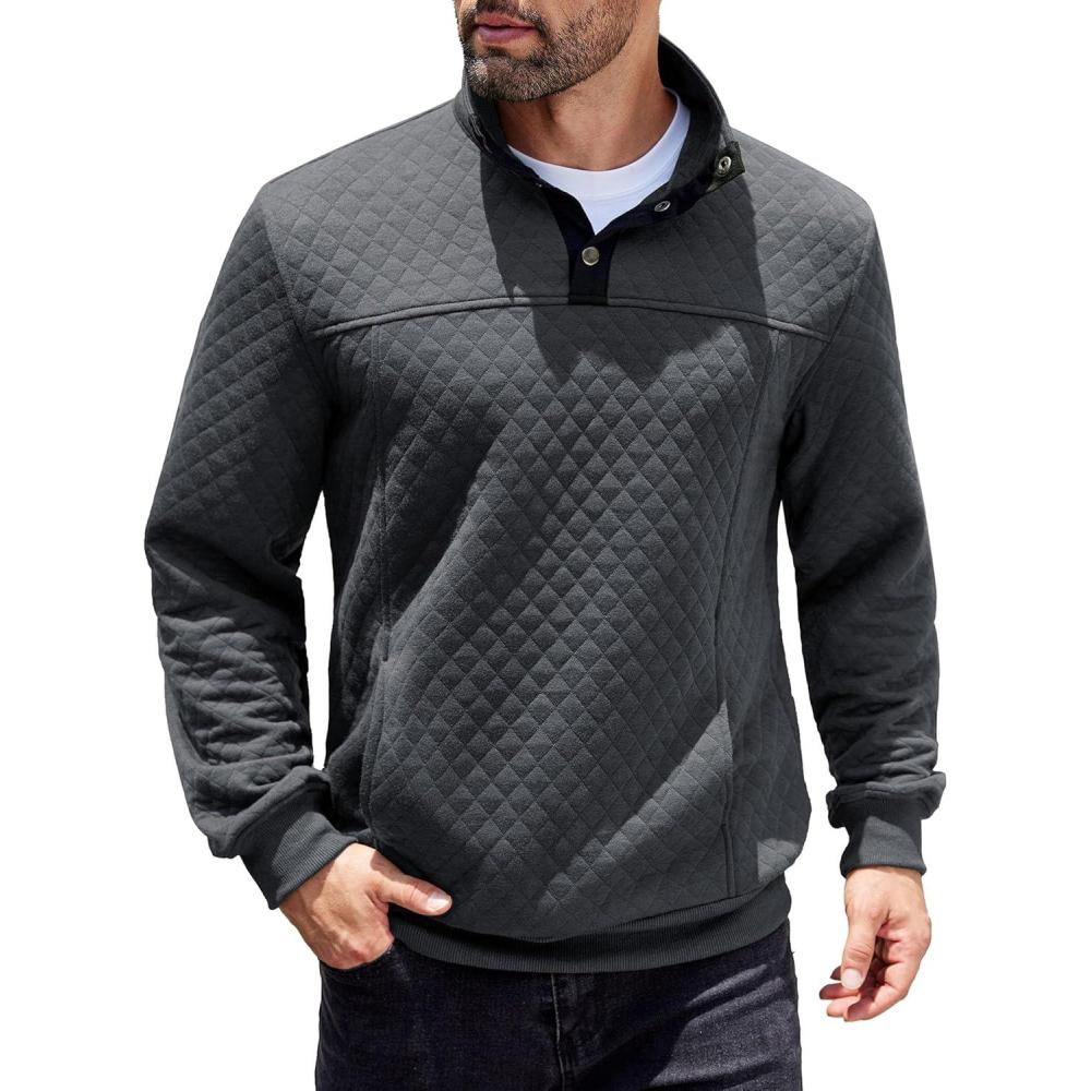 imageCOOFANDY Mens Quarter Sweatshirt Quilted Long Sleeve Mock Neck Active Sweater Waffle Pullover Polo Shirts With PocketsDark Grey