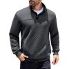 COOFANDY Mens Quarter Sweatshirt Quilted Long Sleeve Mock Neck Active Sweater Waffle Pullover Polo Shirts With Pockets(Dark Grey)
