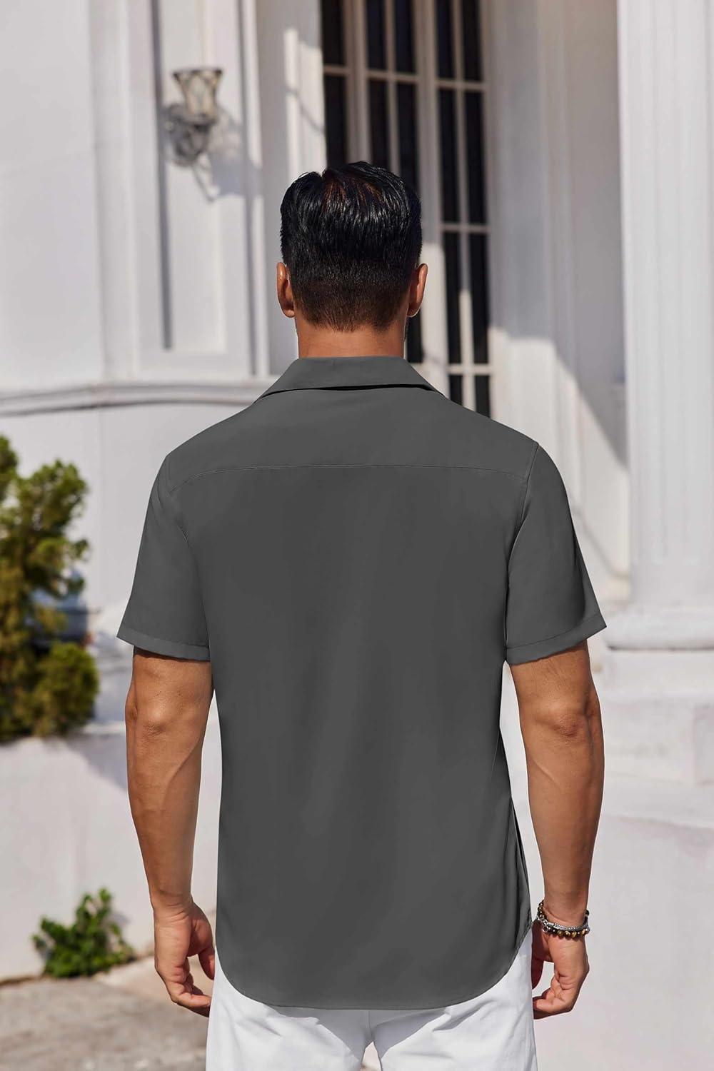 imageCOOFANDY Mens Short Sleeve Casual Button Down Shirts Summer Untucked Dress Shirts Dark Grey
