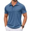 COOFANDY Men Short Sleeve Polo Shirt Casual Summer Collar Shirts Dress Button Polo T Shirt Classic Golf Shirts(Deep Blue)