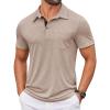 COOFANDY Men Short Sleeve Polo Shirt Casual Summer Collar Shirts Dress Button Polo T Shirt Classic Golf Shirts(Khaki)