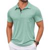 COOFANDY Men Short Sleeve Polo Shirt Casual Summer Collar Shirts Dress Button Polo T Shirt Classic Golf Shirts(Light Green)