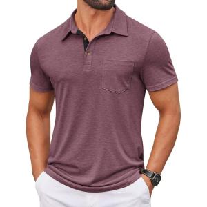 COOFANDY Men Short Sleeve Polo Shirt Casual Summer Collar Shirts Dress Button Polo T Shirt Classic Golf Shirts(Red)