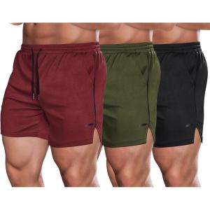 COOFANDY Men’s 2 Pack Gym Workout Shorts Quick Dry Athletic Shorts 5 Inch Lightweight Sports Running Shorts with Pockets(3 Pack: Black/Wine Red/Army Green)