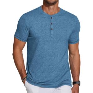 COOFANDY Men’s Short Sleeve Henley T-Shirt(Demin Blue)