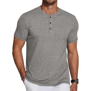 COOFANDY Men’s Short Sleeve Henley T-Shirt(Light Grey)