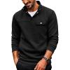 COOFANDY Quilted Sweatshirts for Men Quarter Button Pullover Sweatshirt Stand Collar Outdoor Polo with Pockets(All Black)