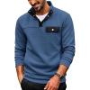 COOFANDY Quilted Sweatshirts for Men Quarter Button Pullover Sweatshirt Stand Collar Outdoor Polo with Pockets(Blue)