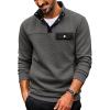 COOFANDY Quilted Sweatshirts for Men Quarter Button Pullover Sweatshirt Stand Collar Outdoor Polo with Pockets(Dark Grey)