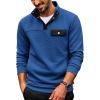 COOFANDY Quilted Sweatshirts for Men Quarter Button Pullover Sweatshirt Stand Collar Outdoor Polo with Pockets(Estate Blue)