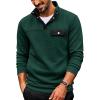 COOFANDY Quilted Sweatshirts for Men Quarter Button Pullover Sweatshirt Stand Collar Outdoor Polo with Pockets(Green)