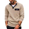 COOFANDY Quilted Sweatshirts for Men Quarter Button Pullover Sweatshirt Stand Collar Outdoor Polo with Pockets(Khaki)