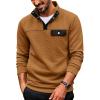 COOFANDY Quilted Sweatshirts for Men Quarter Button Pullover Sweatshirt Stand Collar Outdoor Polo with Pockets(Light Brown)