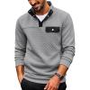 COOFANDY Quilted Sweatshirts for Men Quarter Button Pullover Sweatshirt Stand Collar Outdoor Polo with Pockets(Light Grey)