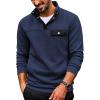 COOFANDY Quilted Sweatshirts for Men Quarter Button Pullover Sweatshirt Stand Collar Outdoor Polo with Pockets(Navy Blue)