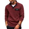 COOFANDY Quilted Sweatshirts for Men Quarter Button Pullover Sweatshirt Stand Collar Outdoor Polo with Pockets(Red)