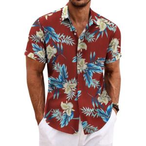 COOFANDY Men’s Linen Shirts Short Sleeve Casual Shirts Button Down Shirt for Men Beach Summer Wedding Shirt(Phuket Sunset)