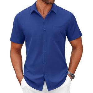 COOFANDY Mens Short Sleeve Button Down Shirts Casual Dress Shirts for Men Summer Untucked Shirts with Pocket(Royal Blue)
