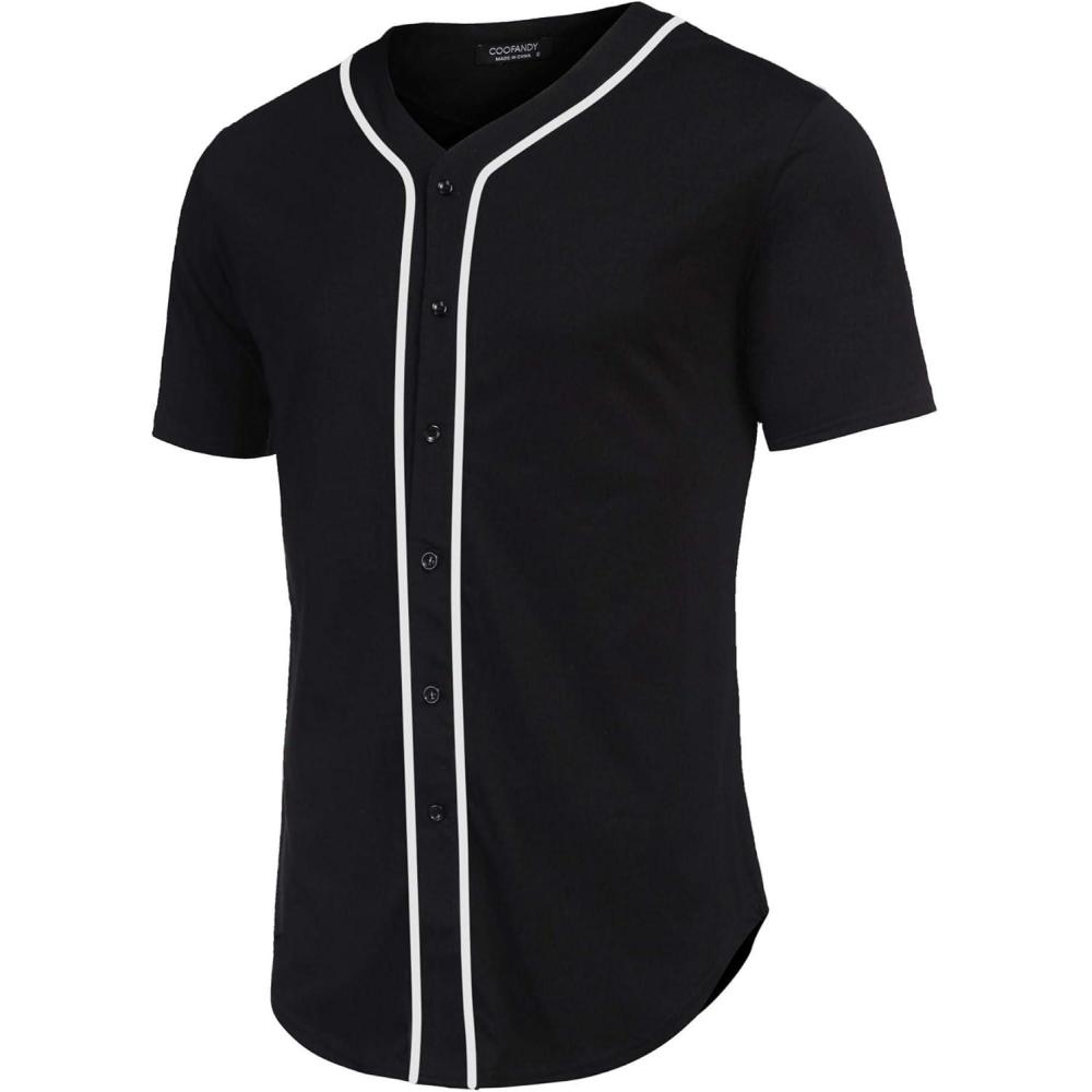 imageCOOFANDY Mens Baseball Button Down Jersey Short Sleeve Hipster Hip Hop T ShirtsBlack