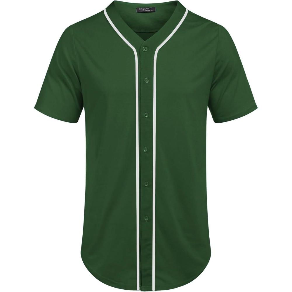 imageCOOFANDY Mens Baseball Button Down Jersey Short Sleeve Hipster Hip Hop T ShirtsGreen