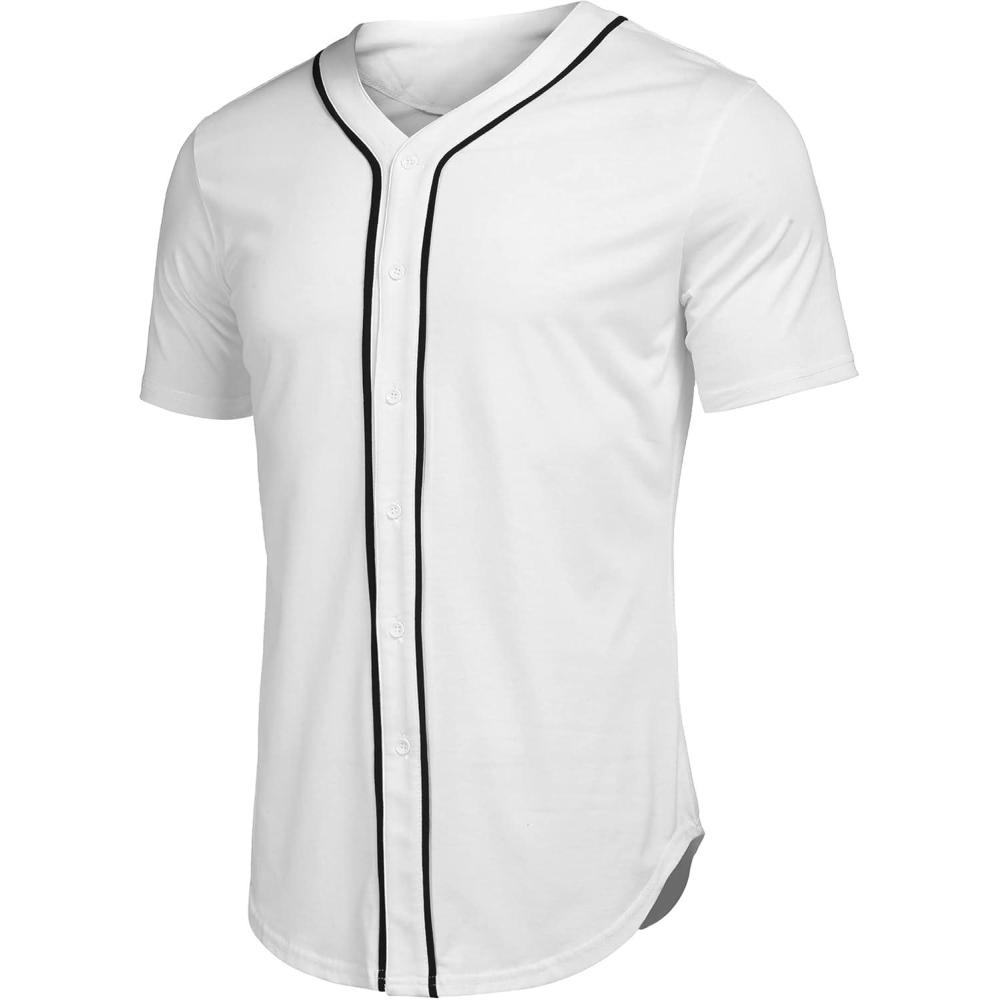 imageCOOFANDY Mens Baseball Button Down Jersey Short Sleeve Hipster Hip Hop T ShirtsWhite