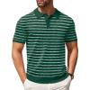 COOFANDY Mens Knit Polo Shirts Casual Short Sleeve Button Down Polo Shirt Classic Golf Shirts(F-dark Green Striped)