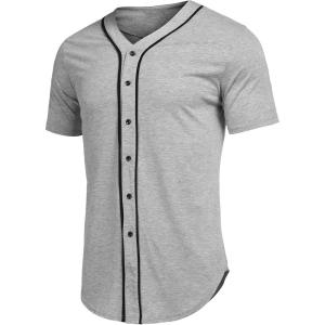 COOFANDY Men’s Baseball Button Down Jersey Short Sleeve Hipster Hip Hop T Shirts(Grey)